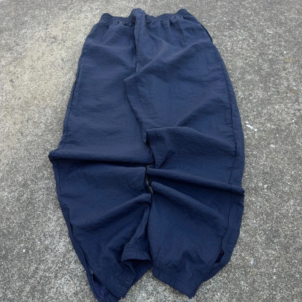 Vintage Y2K Reebok Track Pants Navy Baggy Wide Leg Windbreaker Large f2